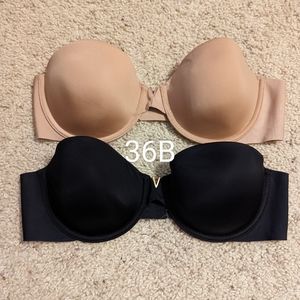 Victoria Secret strapless bras, black and nude